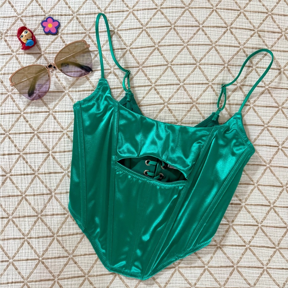 Urban Outfitters Green Satin Corset Top